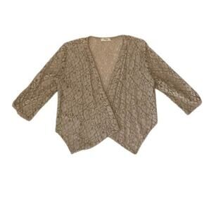 Delicate Tan Lace Cropped 3/4 Sleeve Lightweight Jacket - L